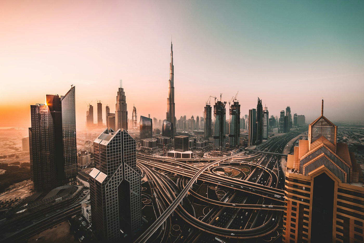 The Dubai skyline in the evening